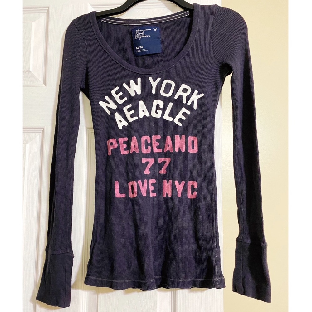 ✨American Eagle Navy Blue L/S shirt -EUC Y2K